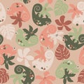 Vector cute seamless pattern with  chameleon Royalty Free Stock Photo